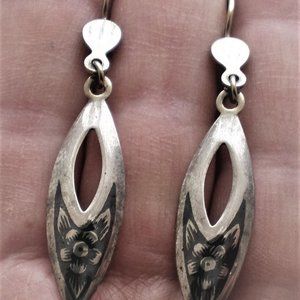 Russian Russia Sterling Silver 925 Niello Severnaya Chern Dangle Earrings